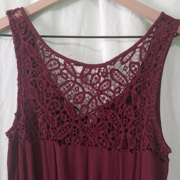 Cape Juby romper womens Size Small sleeveless romper embroidered lace wine short - Picture 5 of 9